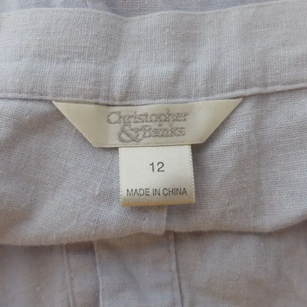 Christopher & Banks Light Blue Linen Blend Button Front Skirt Size 12